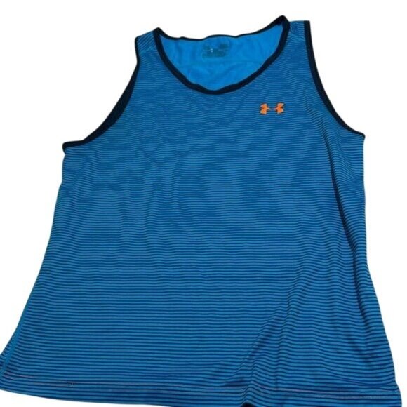 Under Armour Blue Striped Mens Tank Top Size L Polyester Athletic Wear - Picture 1 of 5